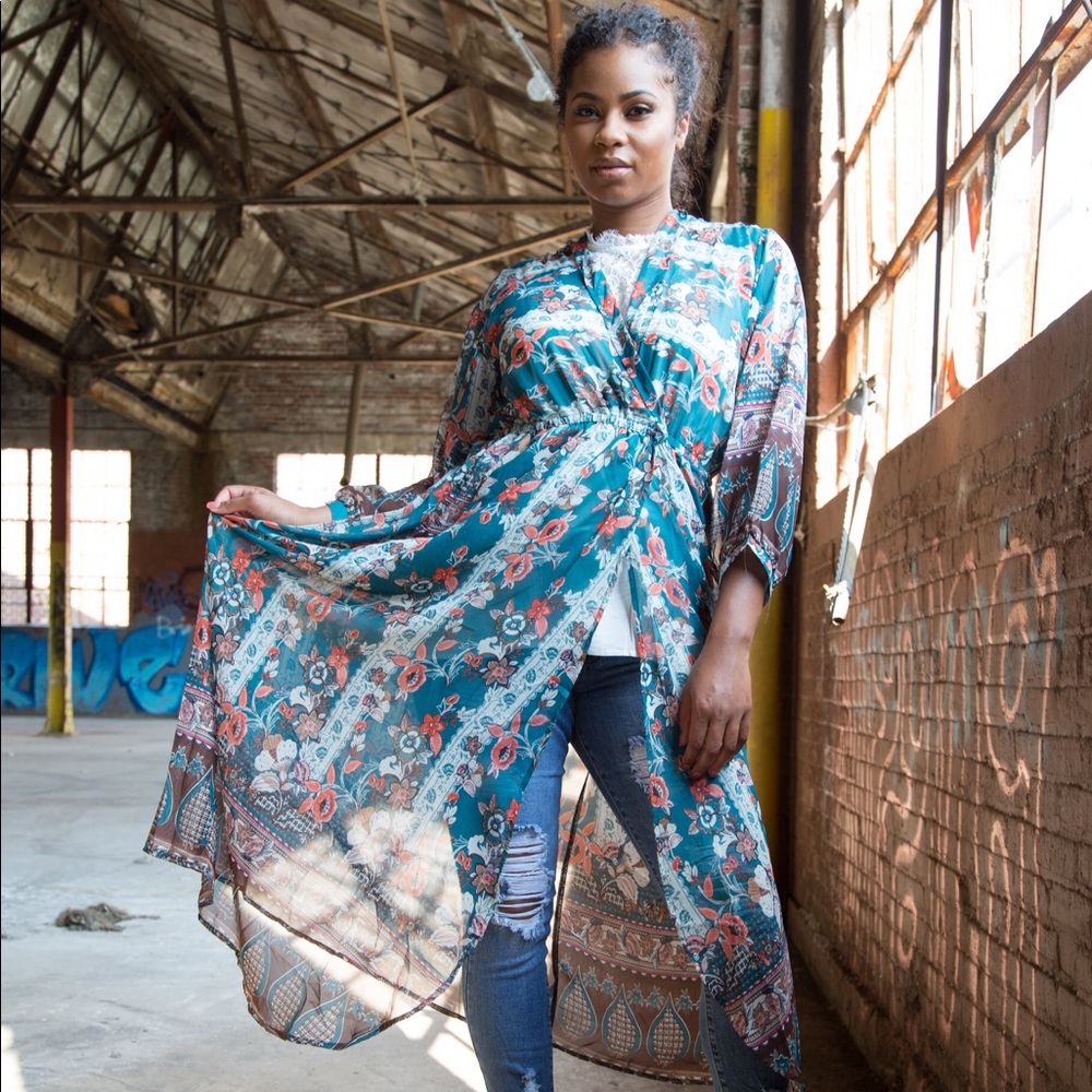 Fabulous teal and brown kimono